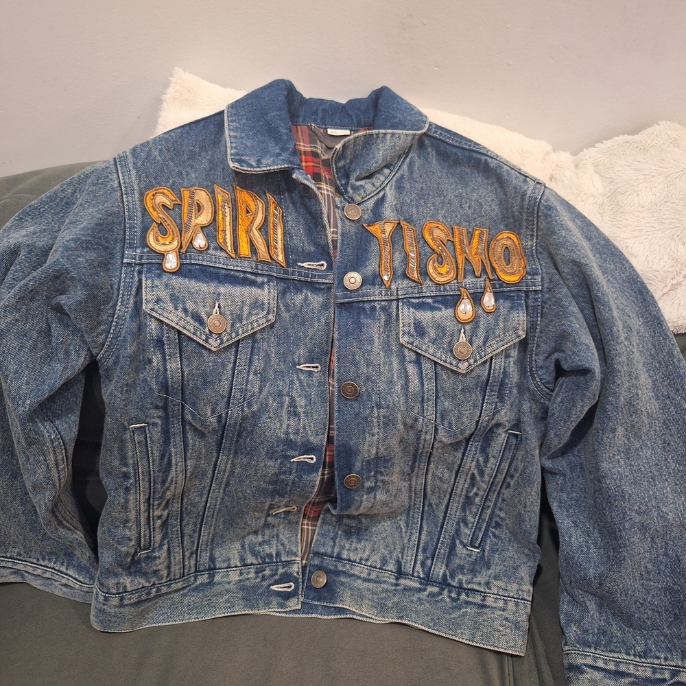 Blue Denim Jacket with Embroidered Letters